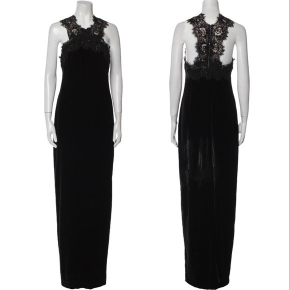 Dresses & Skirts - NEW Marchesa Notte Black Velvet Lace Evening Gown Dress 6 Special Occasion